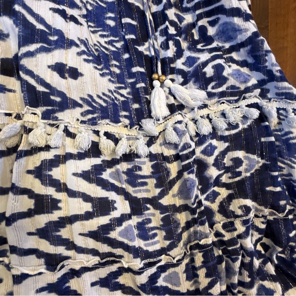 MeToMagic Blue and White Boho Tiered Maxi Dress Large - Picture 3 of 7